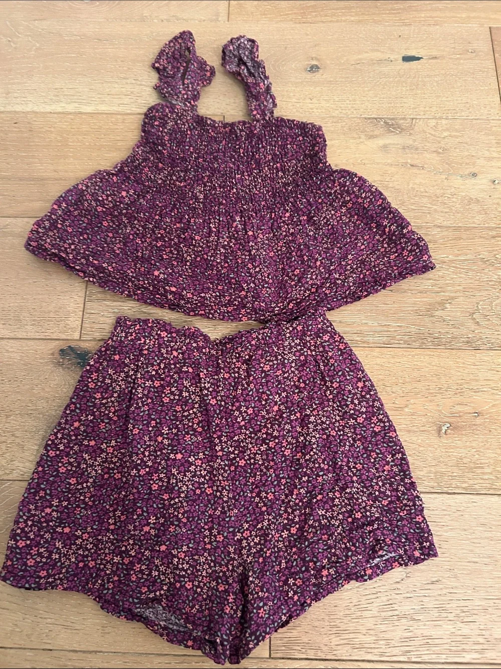 btween Purple Floral Smocked Tank and Shorts Set